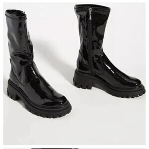 Anthropologie Schutz‎ Moto Patent Leather Boots Kenny Lug Sole Womens Size 5.5B